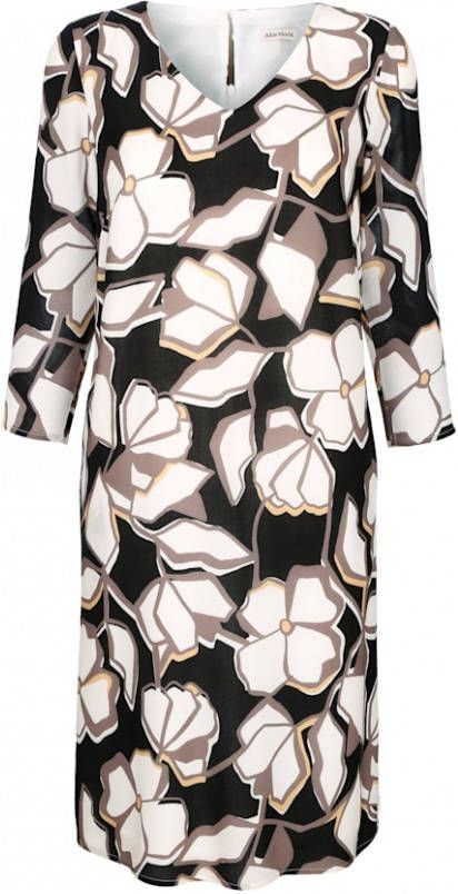 alba moda Jurk met flatterende V hals Zwart/Ecru/Taupe