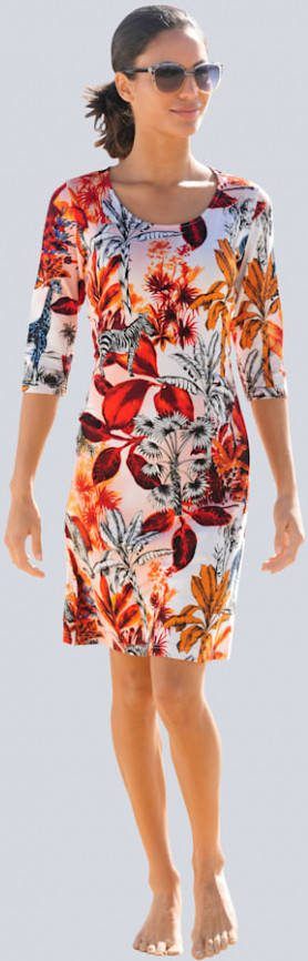 alba moda Jurk met jungledessin Wit/Oranje