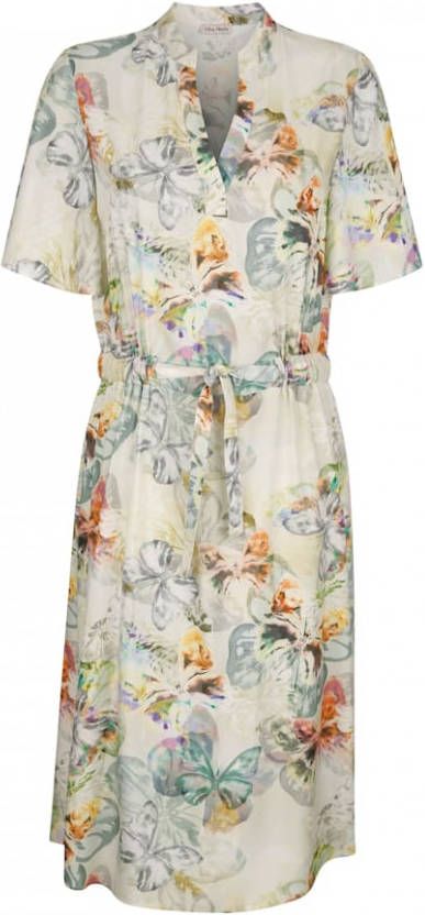 alba moda Jurk met kleurrijke vlinderprint allover Crème/Lindegroen/Grijs