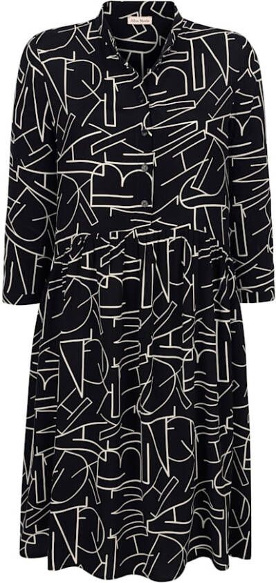 alba moda Jurk met letterprint allover Offwhite/Zwart