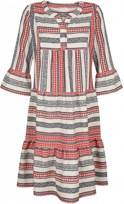 alba moda Jurk met opvallende etnopatronenmix Offwhite/Rood/Blauw