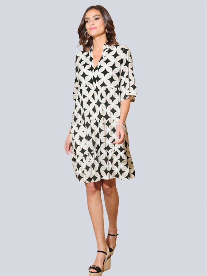 alba moda Jurk met print allover Offwhite/Zwart