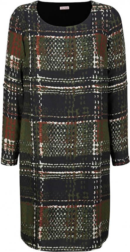 alba moda Jurk met ruitdessin allover Olijf/Oranje/Blauw/Wit