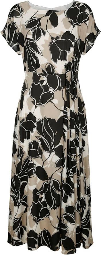 alba moda Midi jurk met kleine plooitjes in de taille Zwart/Steengrijs/Offwhite
