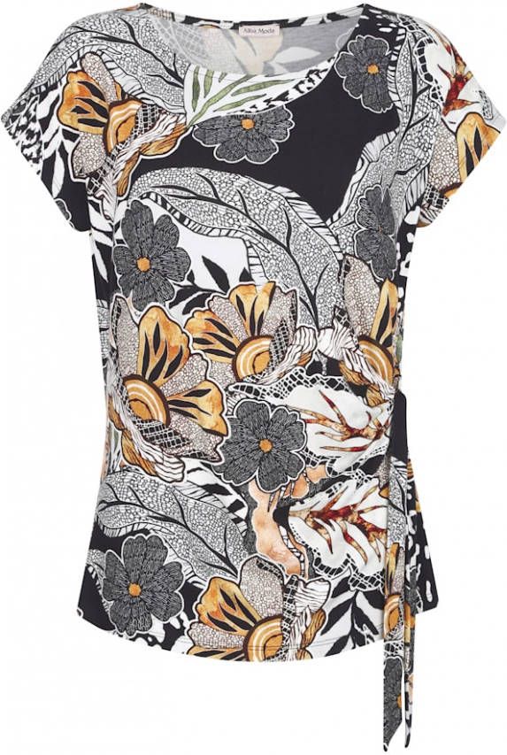 alba moda Shirt met knoopdetail Zwart/Offwhite/Oranje