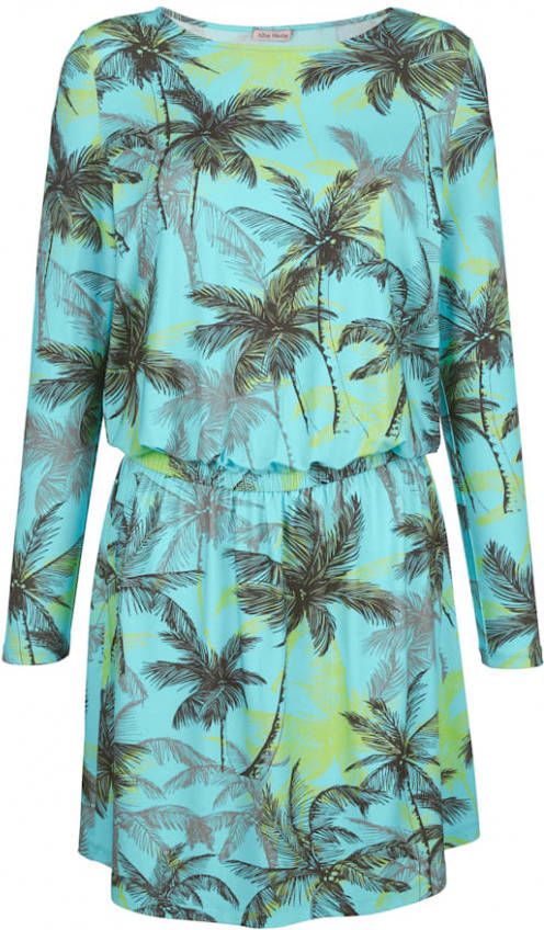 alba moda Strandjurk met opvallende palmprint Turquoise