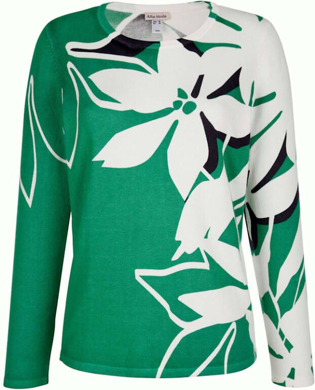 alba moda Trui met bloemenprint Groen/Wit/Marine