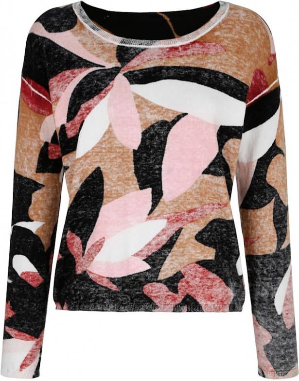 alba moda Trui met exclusief dessin Cognac/Steenrood/Zwart