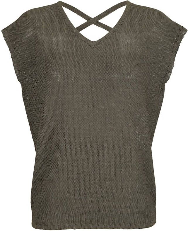 alba moda Trui met gekruiste bandjes Kaki