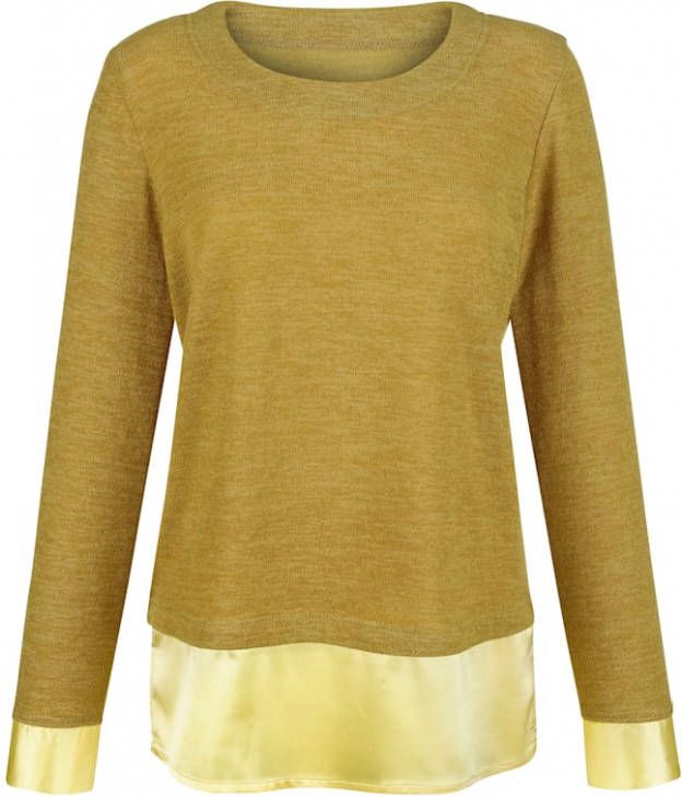 AMY VERMONT Trui Satijnen strepen bij de zoom Mosterdgeel