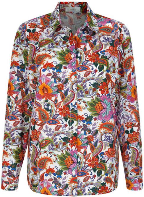 MONA Blouse van zuiver katoen Wit/Rood/Groen