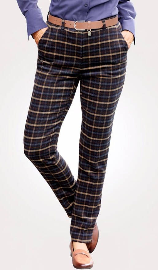MONA Broek met klassiek ruitdessin Marine/Lichtbruin