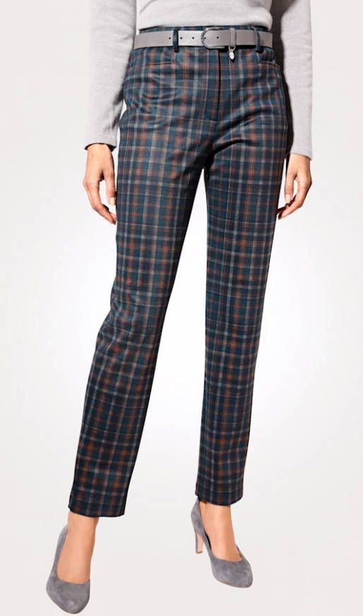 MONA Broek met tijdloos ruitpatroon Marine/Terracotta