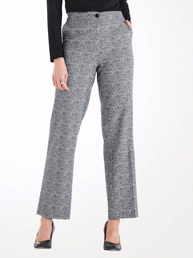 MONA Broek met visgraatdessin Zwart/Wit