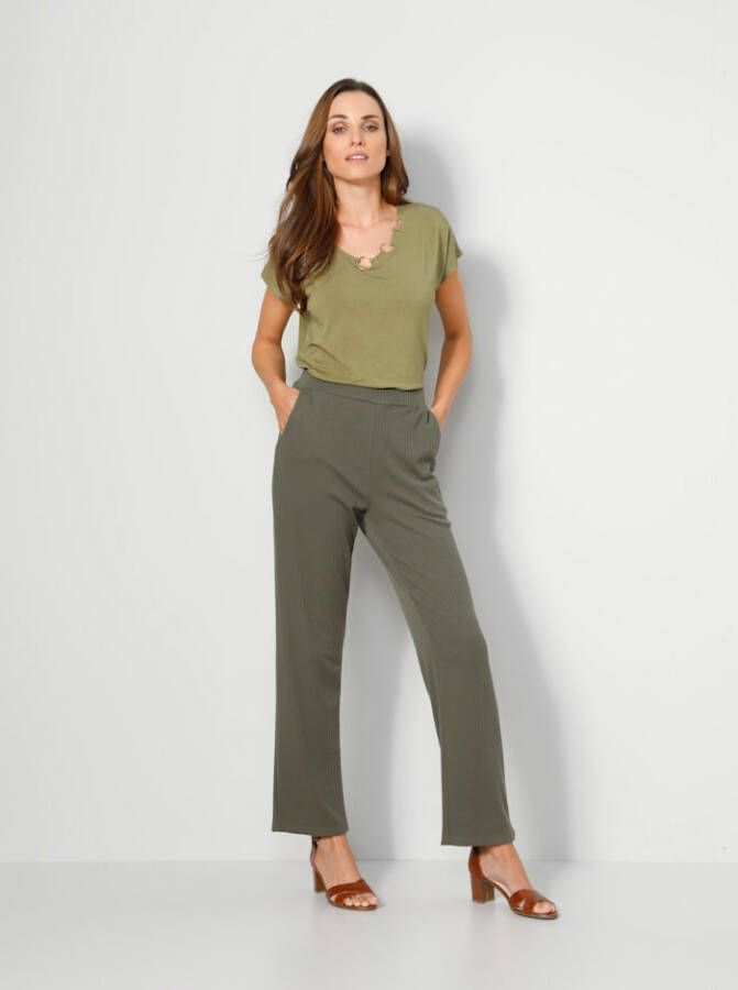 MONA Instapbroek van geribd materiaal Olijf