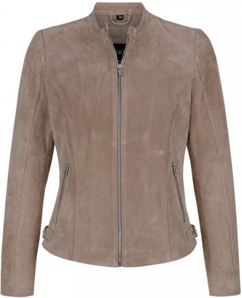 MONA Jas van suède met modellerende deelnaden Taupe
