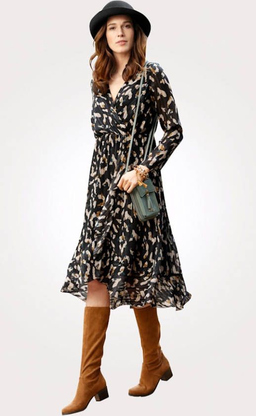 MONA Jurk in wikkellook Antraciet/Mais