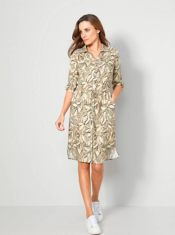 MONA Jurk met bloemenprint Salie/Ecru