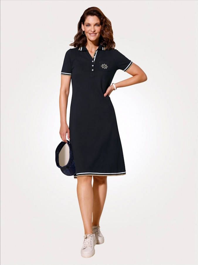 MONA Jurk met gestreepte polokraag Marine/Goudkleur