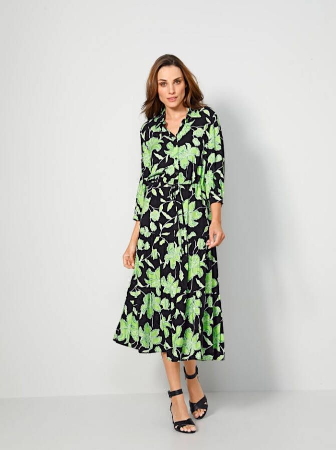 MONA Jurk met verstelbaar bindbandje in de taille Groen/Zwart