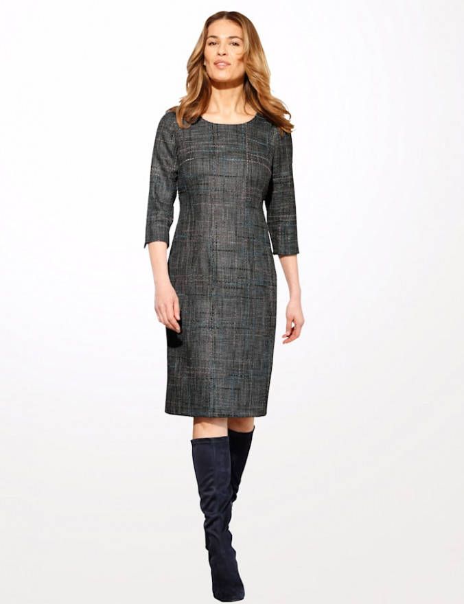 MONA Kokerjurk in bouclélook Grijs/Multicolor