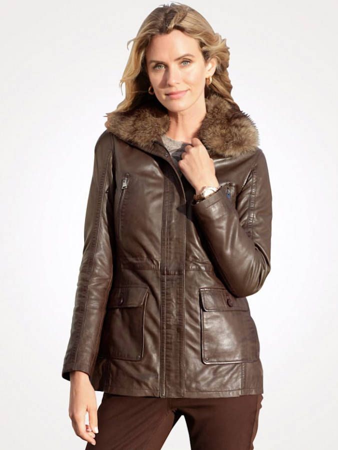 MONA Leren jas met klinknageltjes Bruin