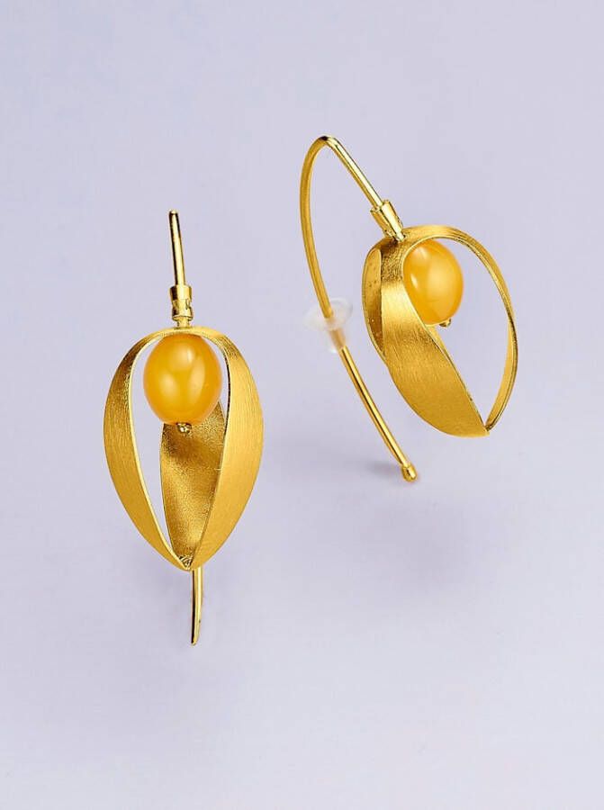 MONA Oorbellen met barnsteen Goudkleur