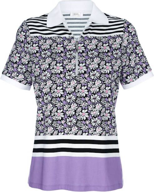 MONA Poloshirt met een patronenmix Zwart/Paars
