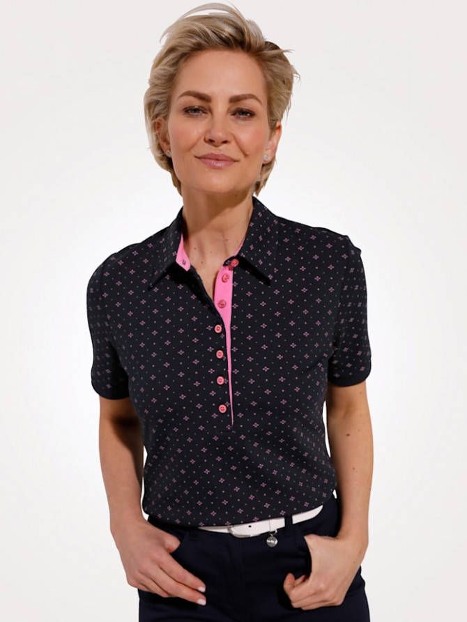 MONA Poloshirt van comfortabel piquémateriaal Marine/Pink