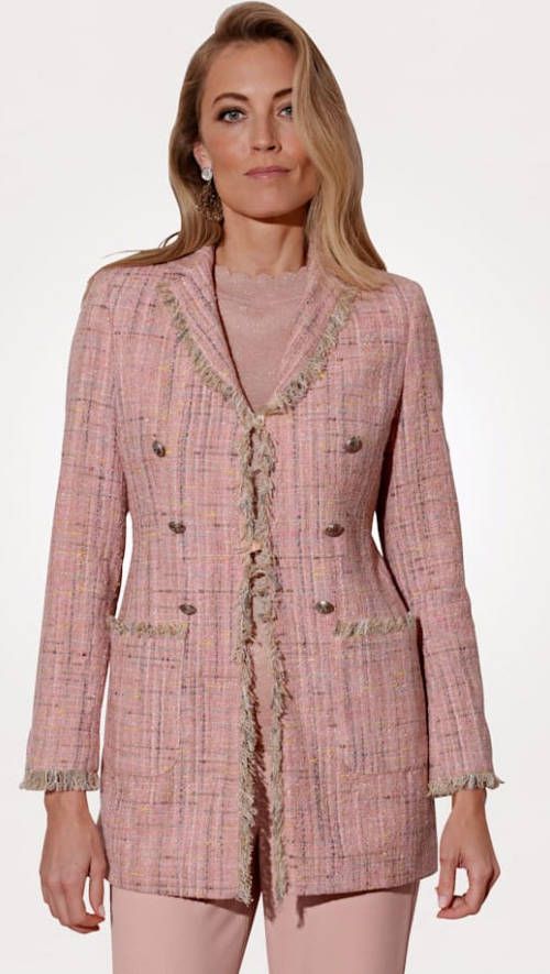 MONA Robe manteau van modieus bouclégaren Roze/Ecru/Geel