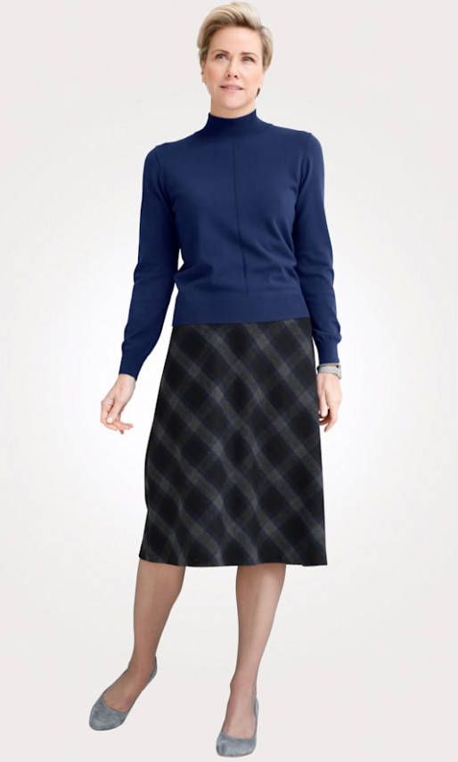 MONA Rok met ingeweven diagonale ruiten Blauw/Grijs