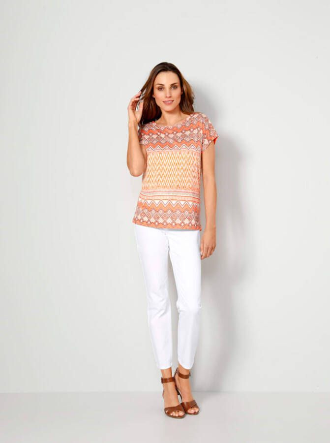 MONA Shirt met ausbrennerdetails Apricot/Wit