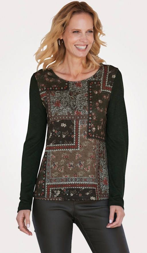 MONA Shirt met dessin Olijf/Terracotta