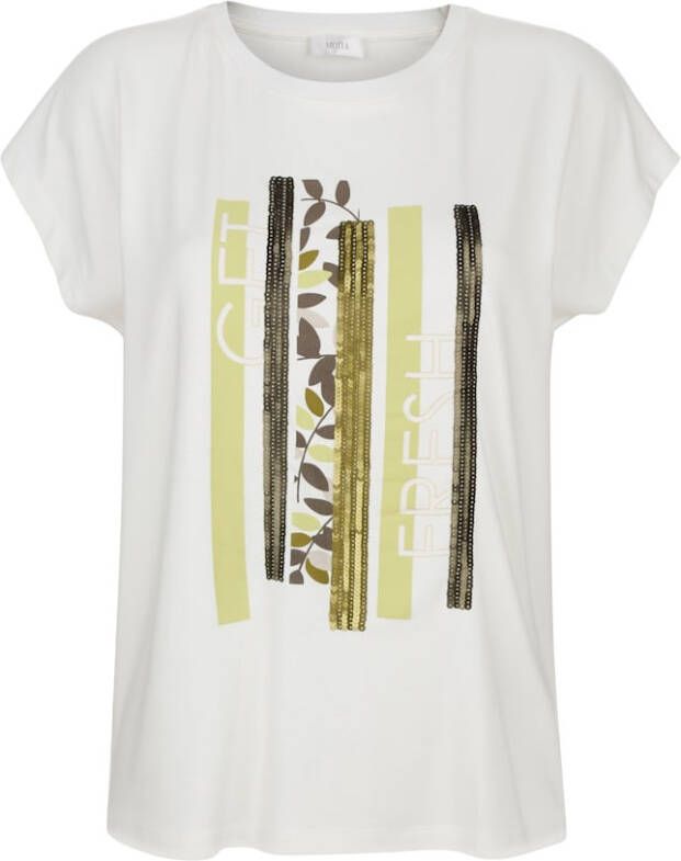 MONA Shirt met een patronenmix Ecru/Olijf