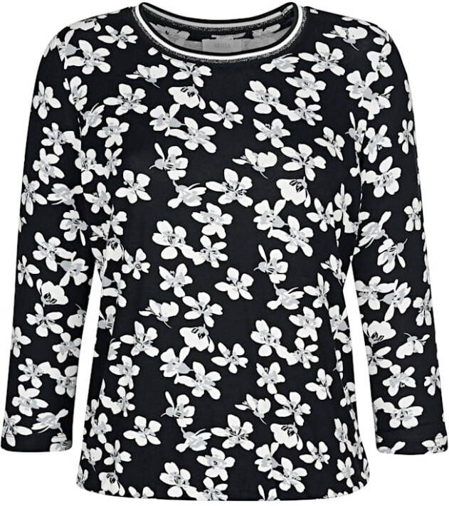 MONA Shirt met gestreepte bies Zwart/Wit/Grijs