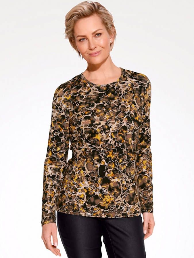 MONA Shirt met grafische print Bruin/Oranje/Camel