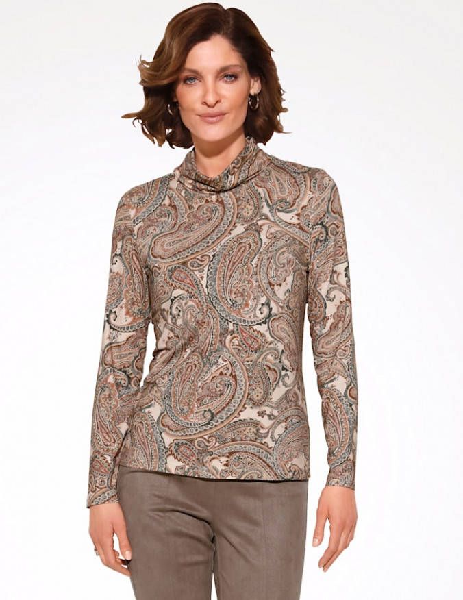 MONA Shirt met ruime col Terracotta/Petrol