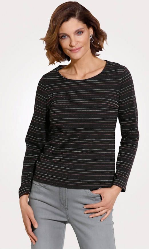 MONA Shirt met subtiel glanzend effectgaren Zwart/Pink/Grijs