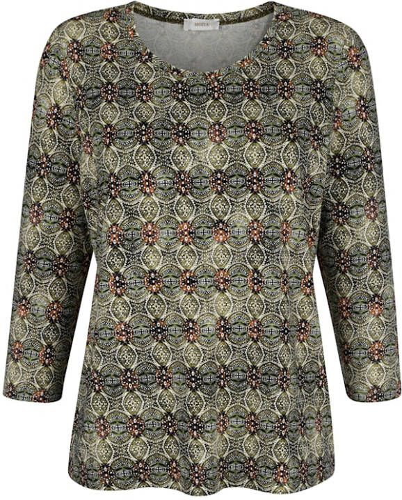 MONA Shirt met trendy ornamentenprint Groen/Olijf/Camel