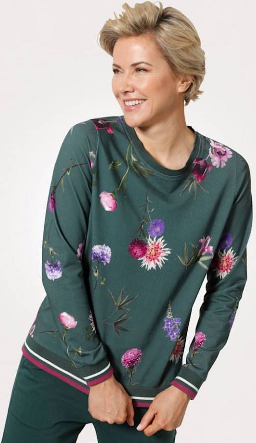 MONA Sweatshirt met bloemenprint Donkergroen/Roze/Paars