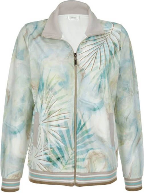 MONA Sweatvest met bloemenmotief Ecru/Groen