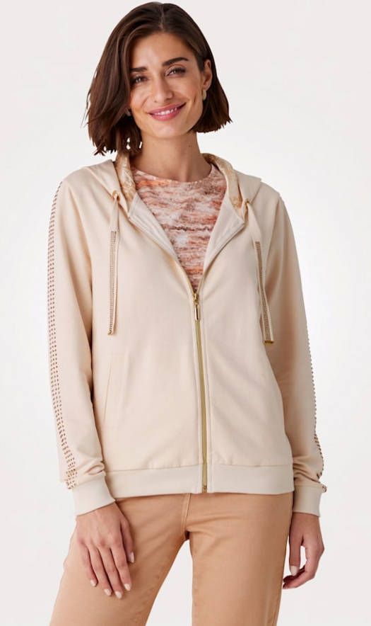 MONA Sweatvest met comfortabel katoengehalte Zand/Goudkleur