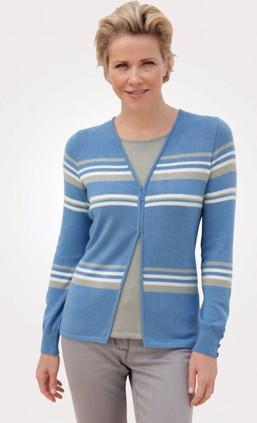 MONA Trui in 2 in 1 look Blauw/Grijs/Ecru