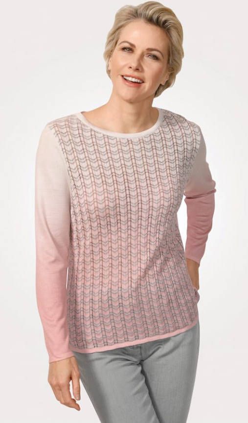 MONA Trui met ajourpatroon Roze/Ecru/Zilverkleur