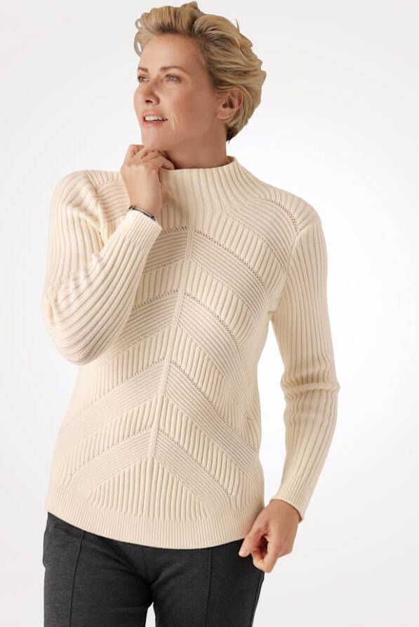 MONA Trui met grafisch structuurpatroon Ecru