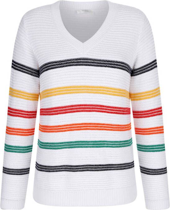 MONA Trui met ingebreid streepdessin Wit/Geel/Oranje