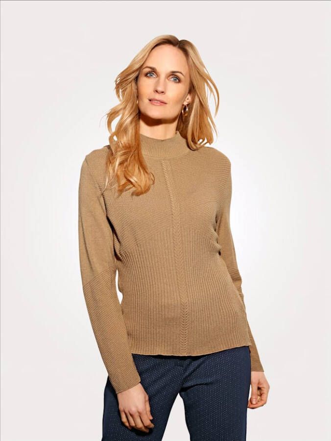 MONA Trui met kabel en structuurpatronen Camel