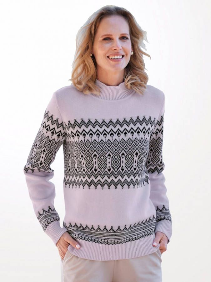 MONA Trui met opvallend mooi patroon Lila/Zwart