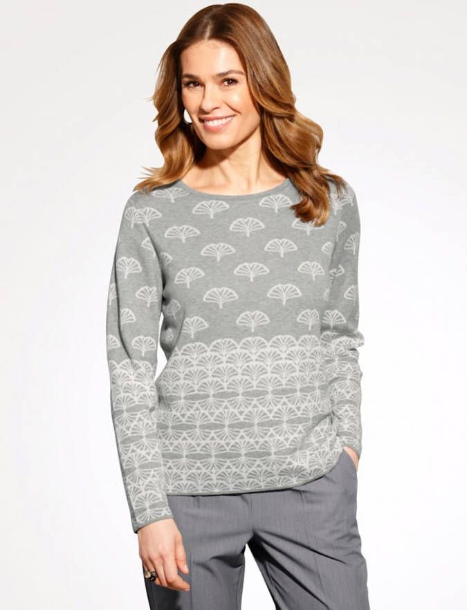 MONA Trui met ronde hals Ecru/Grijs