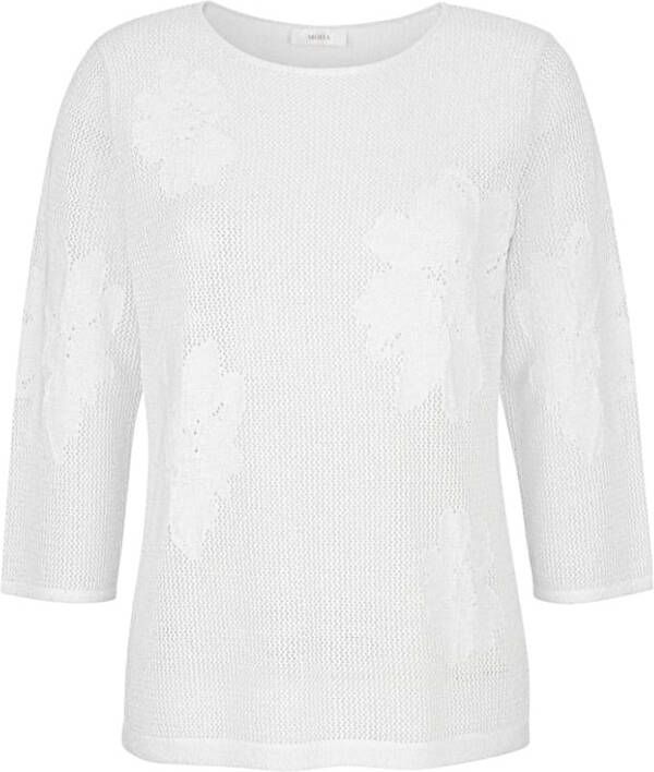 MONA Trui met ton sur ton jacquardbloemen Wit/Zilverkleur